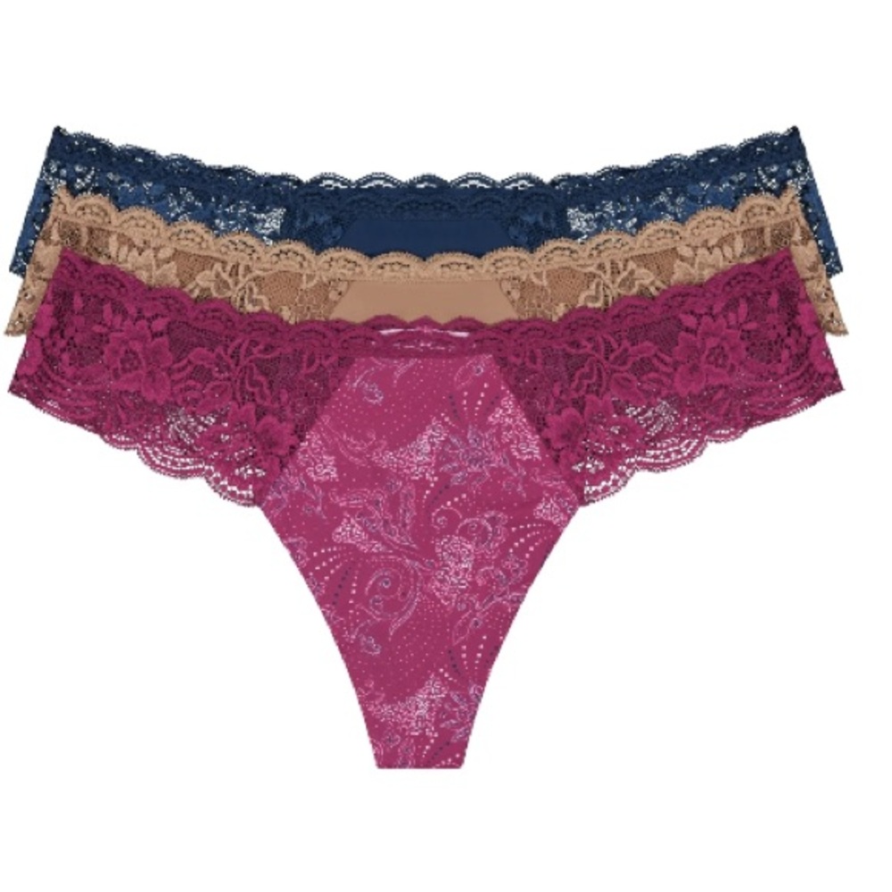 💜3pair Joyspun Women's Microfiber and Lace Thong Panties,Size:XXXL(22)